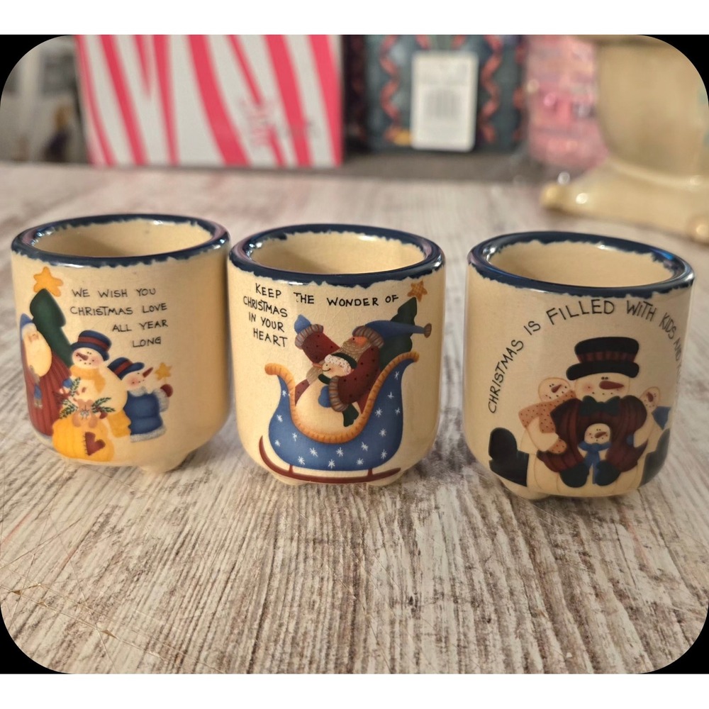 CMI Henton Christmas Snowman Votive Candle Holders Set of 3 Ceramic 2.5"